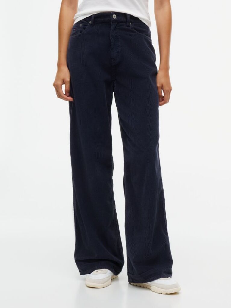 Blue Corduroy High Rise Straight Trousers  Women