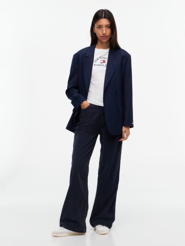 Blue Corduroy High Rise Straight Trousers  Women