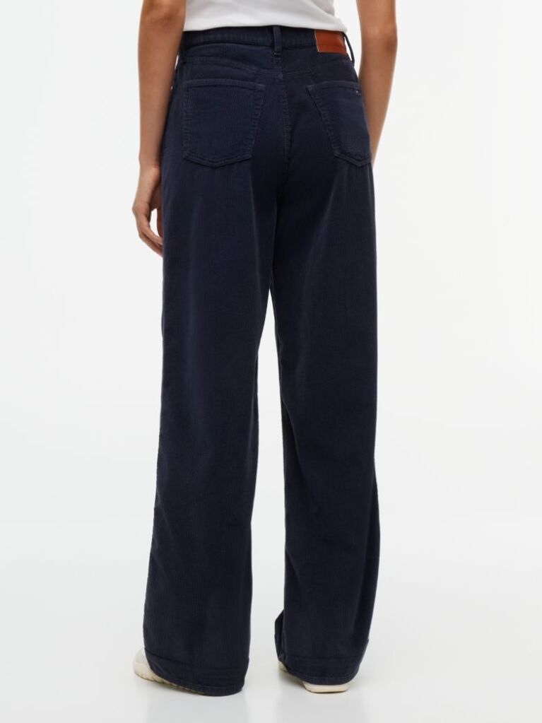 Blue Corduroy High Rise Straight Trousers  Women
