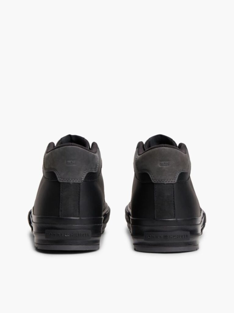 Black Leather Serrated Mid-Top Trainers  Men