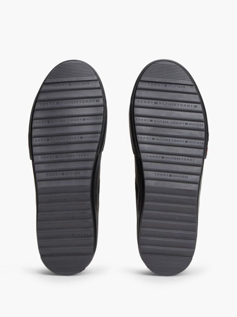 Black Leather Serrated Mid-Top Trainers  Men