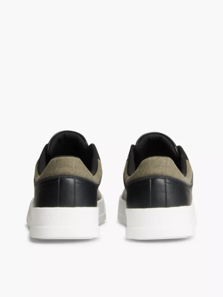 Black Mixed Texture Court Trainers With Leather  Men