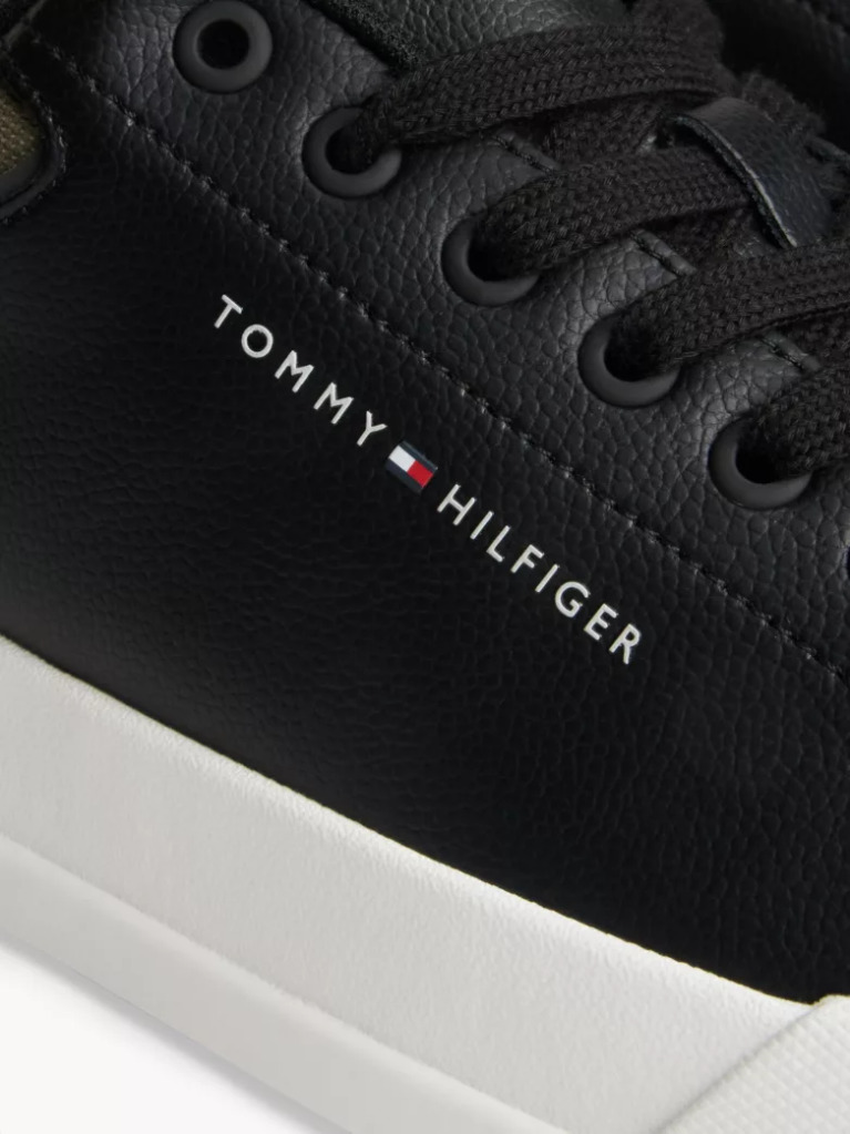 Black Mixed Texture Court Trainers With Leather  Men