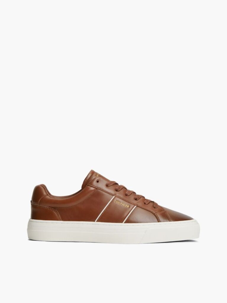 Brown New York Label Leather Cupsole Trainers  Men