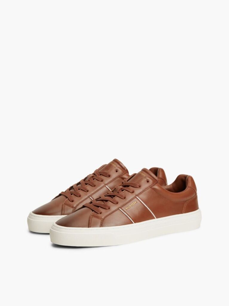 Brown New York Label Leather Cupsole Trainers  Men
