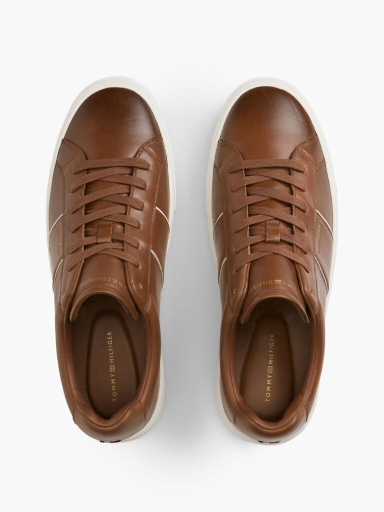 Brown New York Label Leather Cupsole Trainers  Men