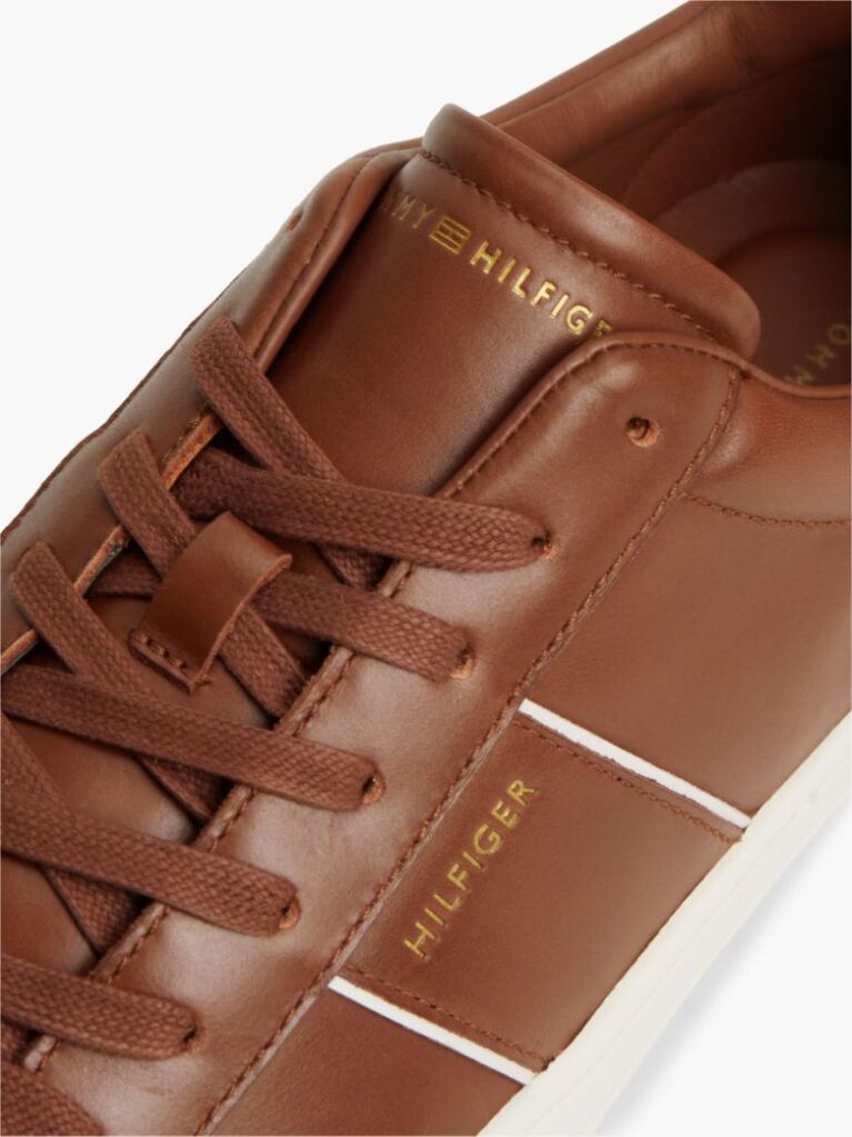 Brown New York Label Leather Cupsole Trainers  Men