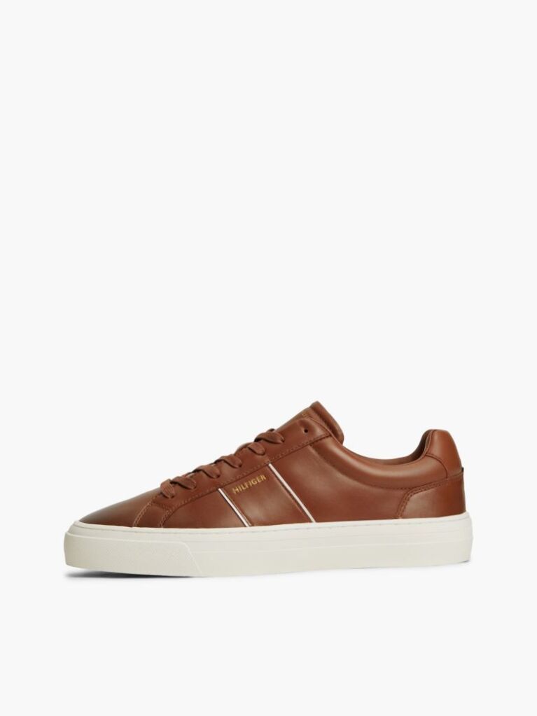 Brown New York Label Leather Cupsole Trainers  Men