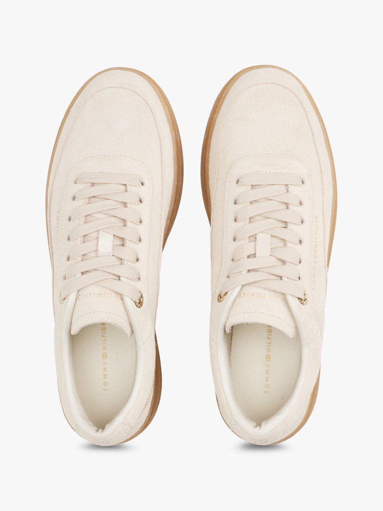 Beige Suede Embossed Court Trainers  Women