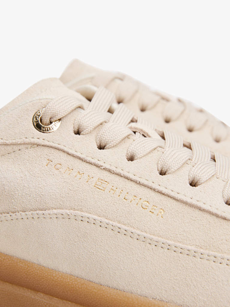 Beige Suede Embossed Court Trainers  Women