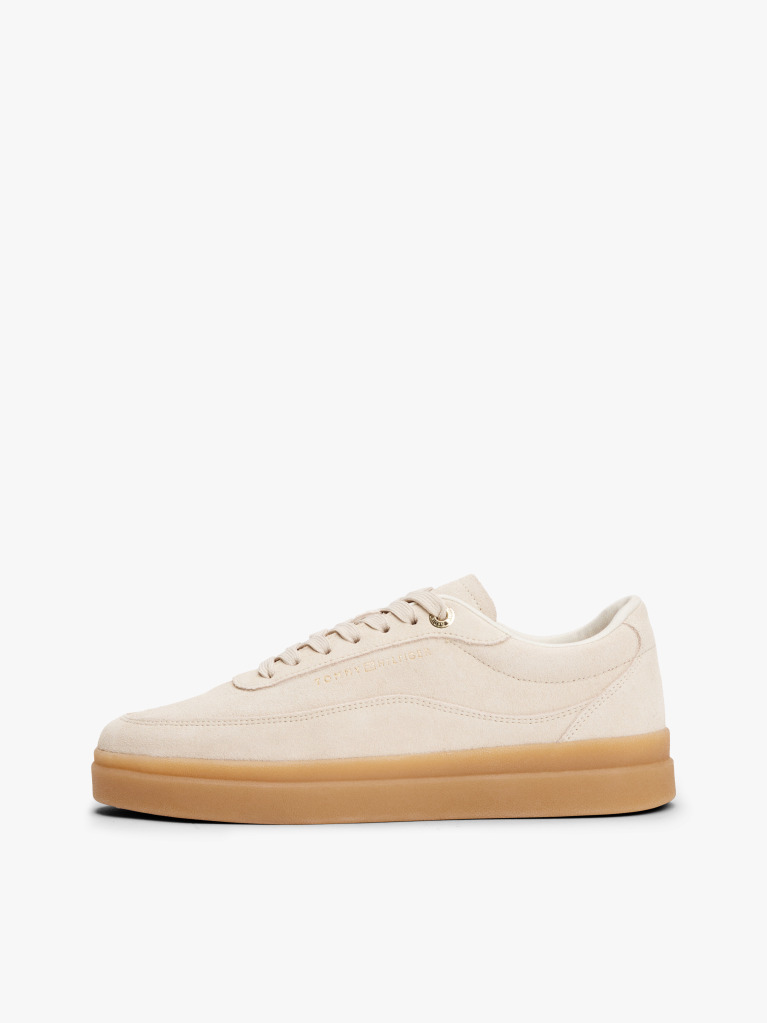 Beige Suede Embossed Court Trainers  Women
