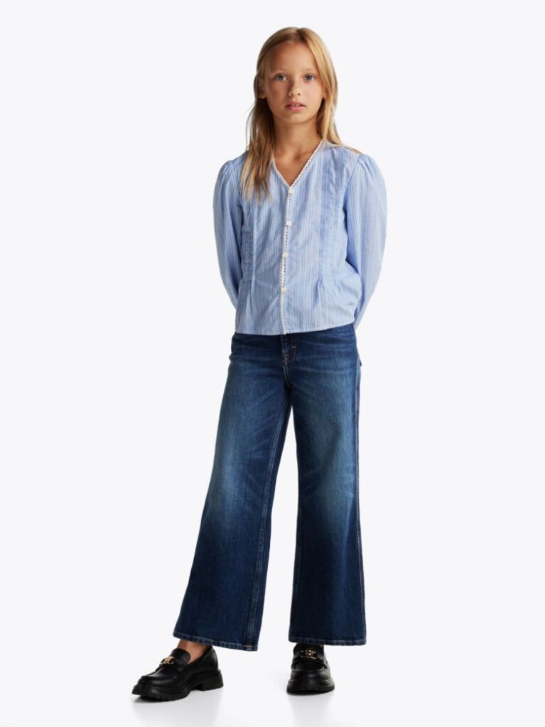 Blue Stripe Pleated Blouse  Girls