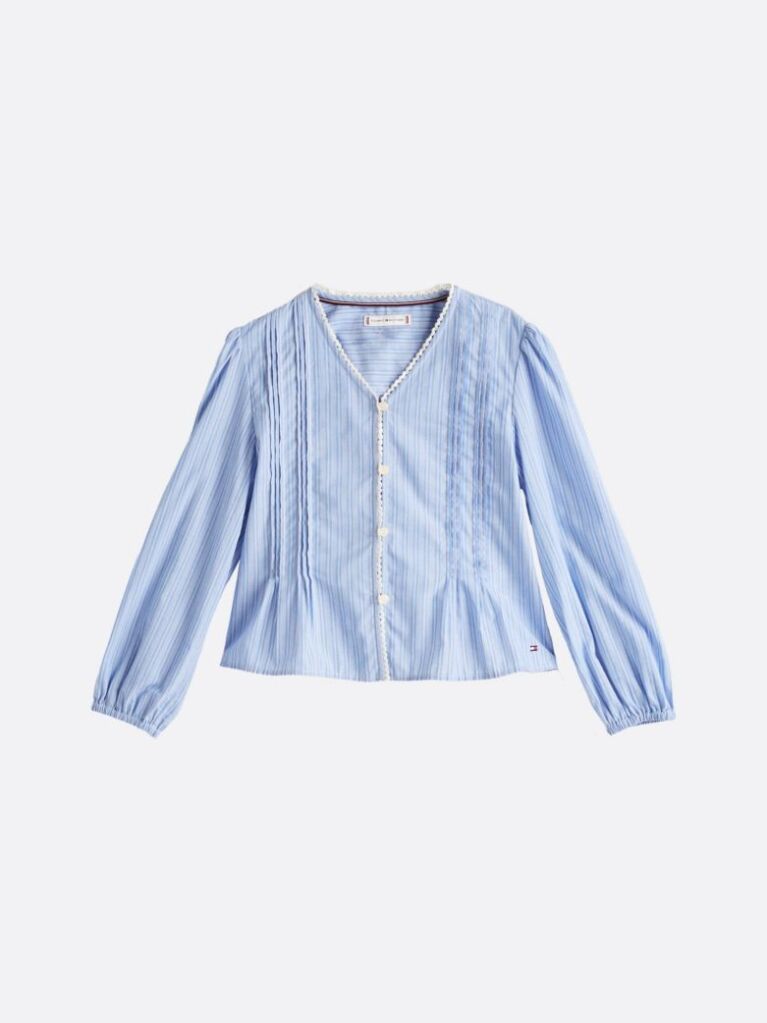 Blue Stripe Pleated Blouse  Girls