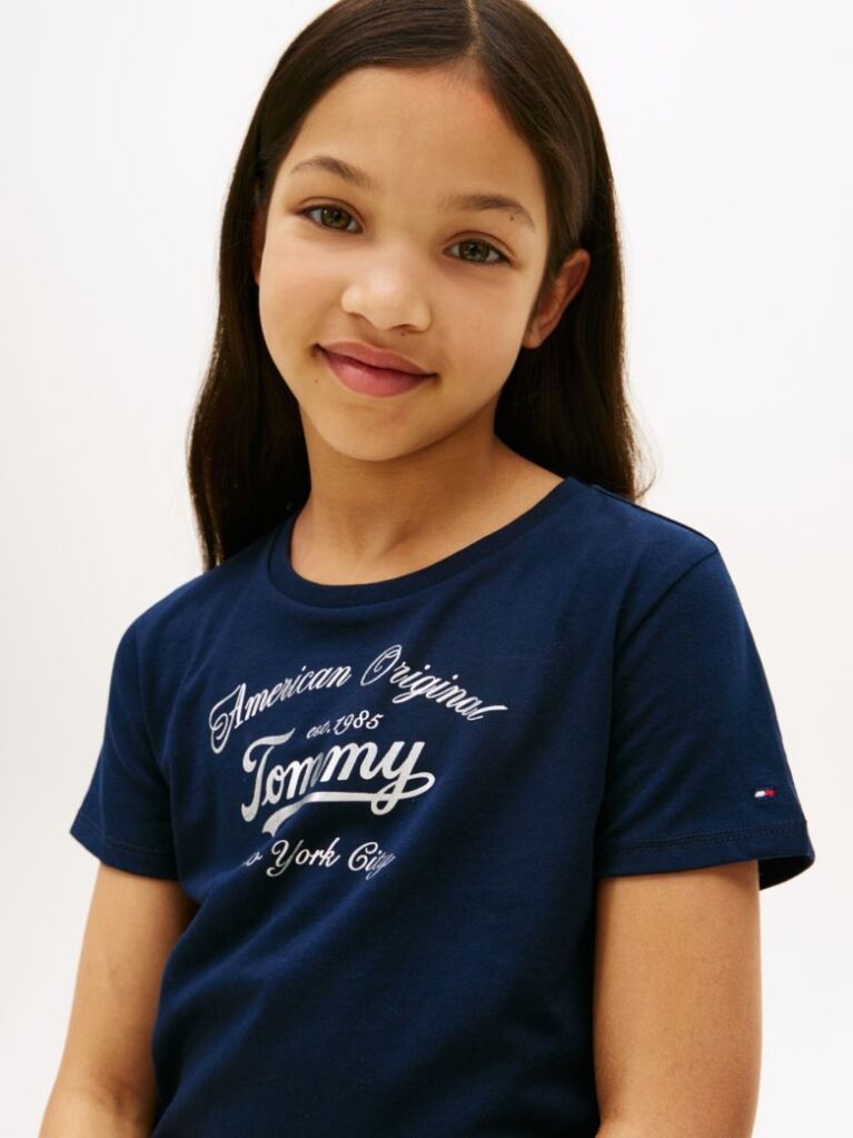 Blue Metallic Logo Slim T-Shirt  Girls