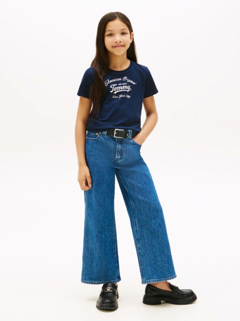 Blue Metallic Logo Slim T-Shirt  Girls