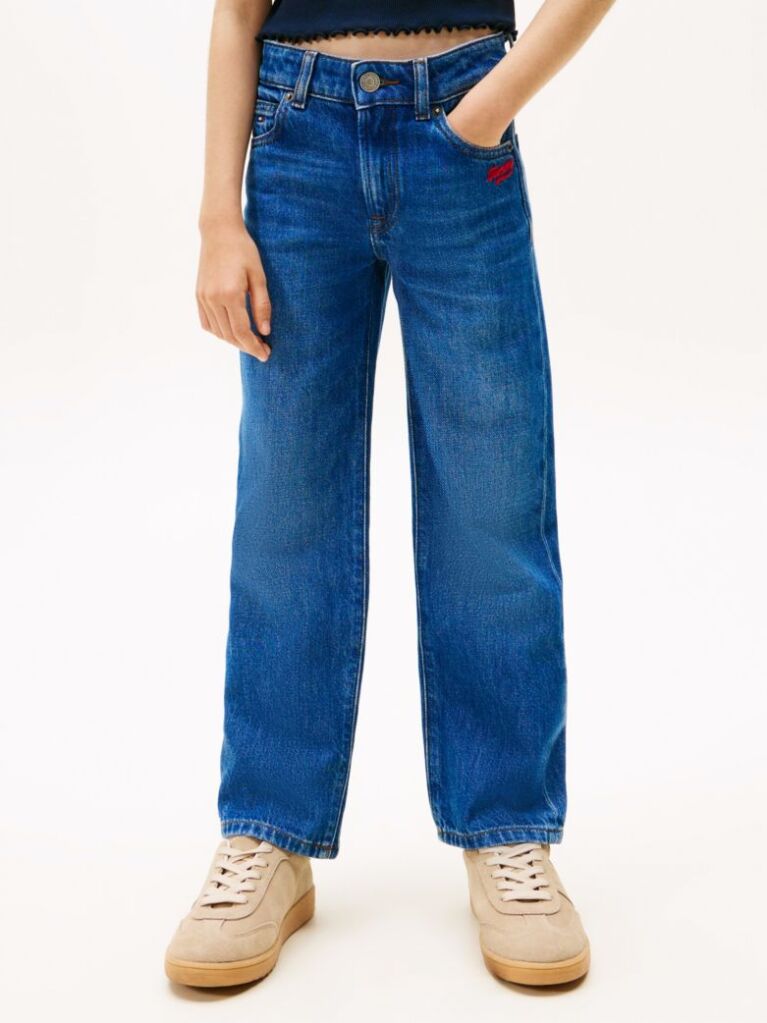 Blue Logo Embroidery Girlfriend Jeans  Girls