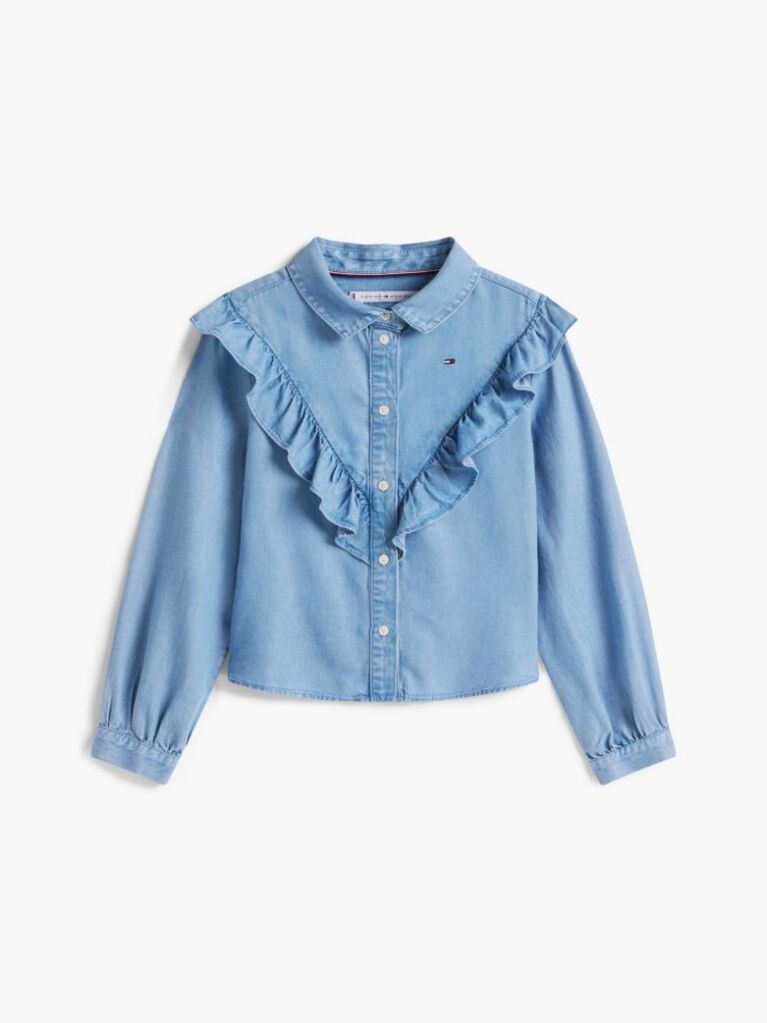 Denim Ruffle Relaxed Fit Blouse  Girls