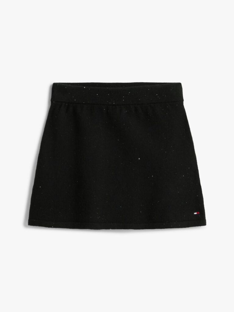 Black Sequin Rib-Knit A-Line Mini Skirt  Girls