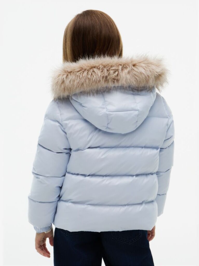 Blue Essential Faux Fur Trim Down Jacket  Girls