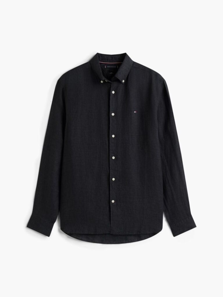 Black Regular Fit Washed Pure Linen Shirt  Men