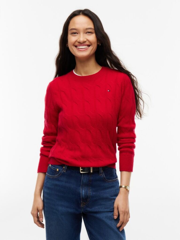 Red Pure Wool Cable Knit Jumper  Women