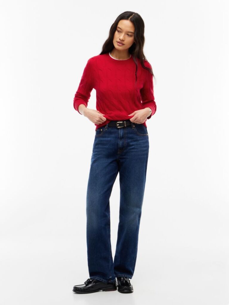 Red Pure Wool Cable Knit Jumper  Women