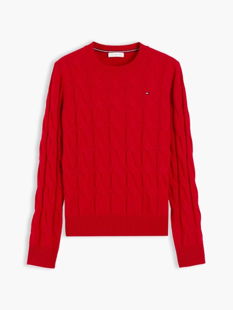 Red Pure Wool Cable Knit Jumper  Women