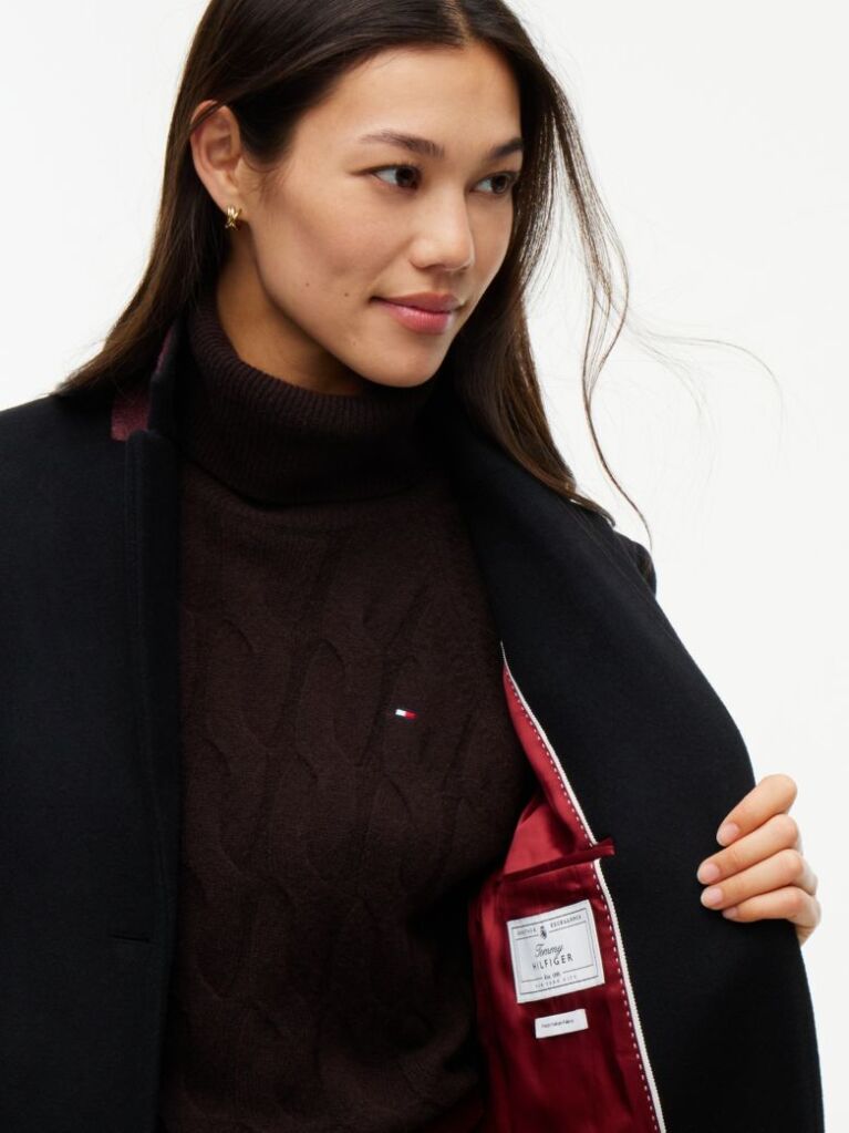 Black Manteco Wool Blend Slim Single Breasted Coat  Women