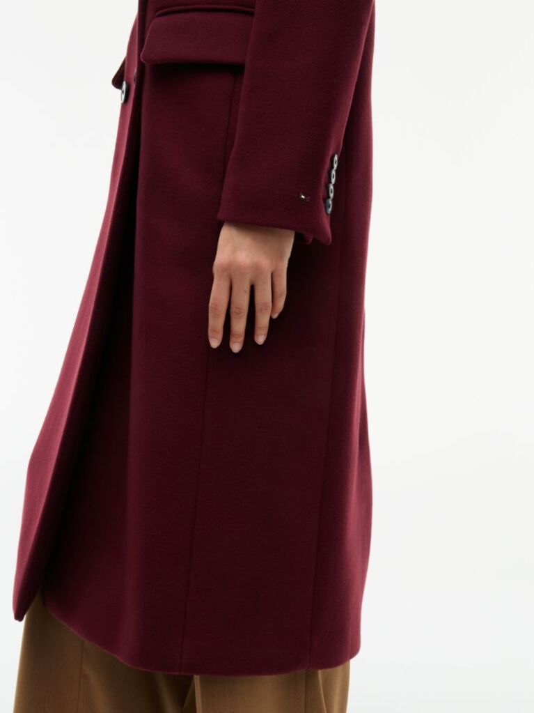 Red Manteco Wool Blend Slim Double Breasted Longline Coat  Women