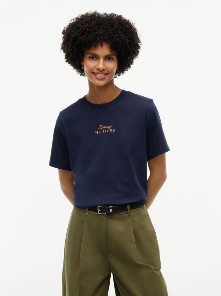 Blue Logo Embroidery Crew Neck T-Shirt  Women