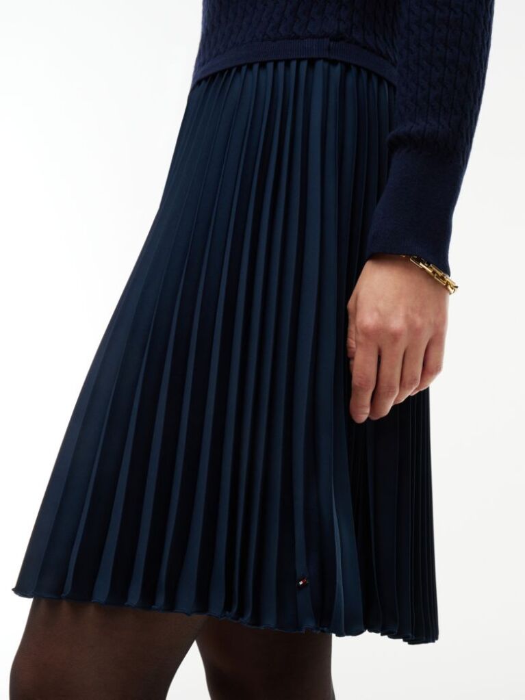 Blue Crepe Mixed Texture Mini Dress  Women