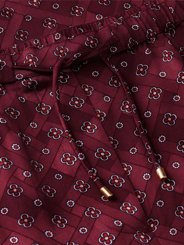 Red Jacquard Scarf Print Relaxed Straight Trousers  Women