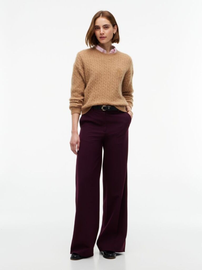 Red Straight Wide Leg Tuxedo Trousers  Women