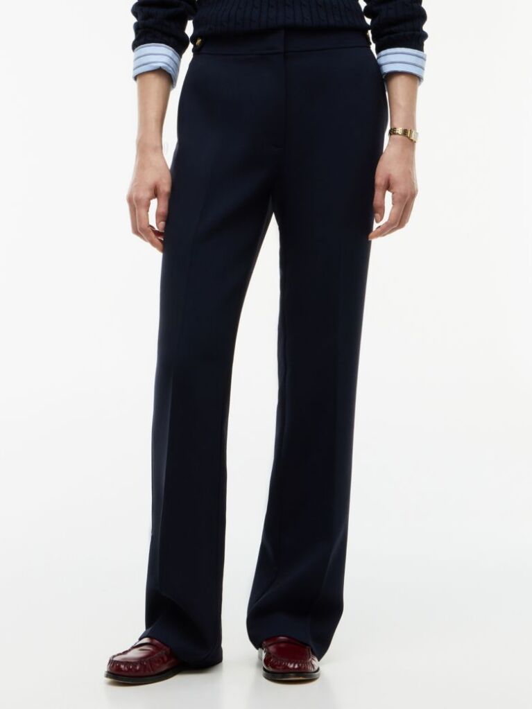 Blue Gold-Tone Button Slim Bootcut Trousers  Women
