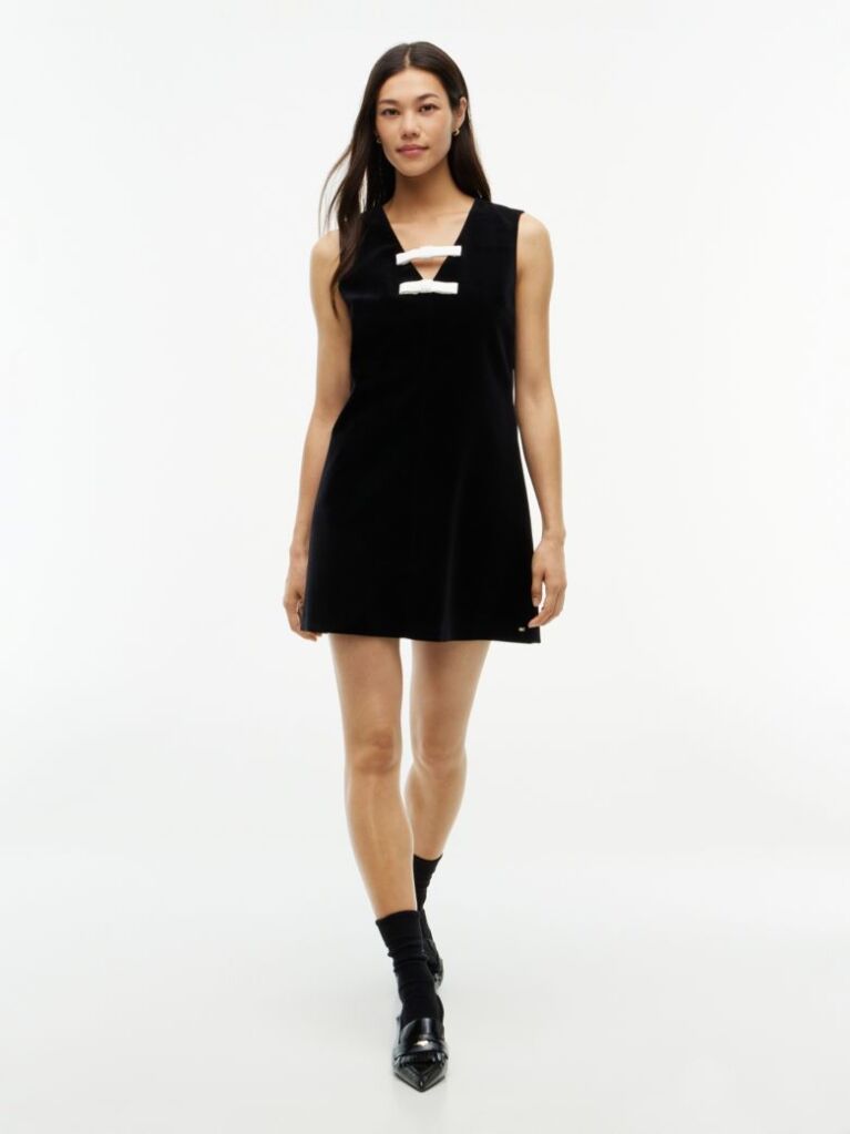 Black Festive Velvet Bow Sleeveless Mini Dress  Women