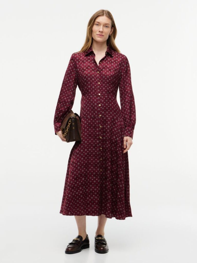 Red Jacquard Midi Shirt Dress  Women