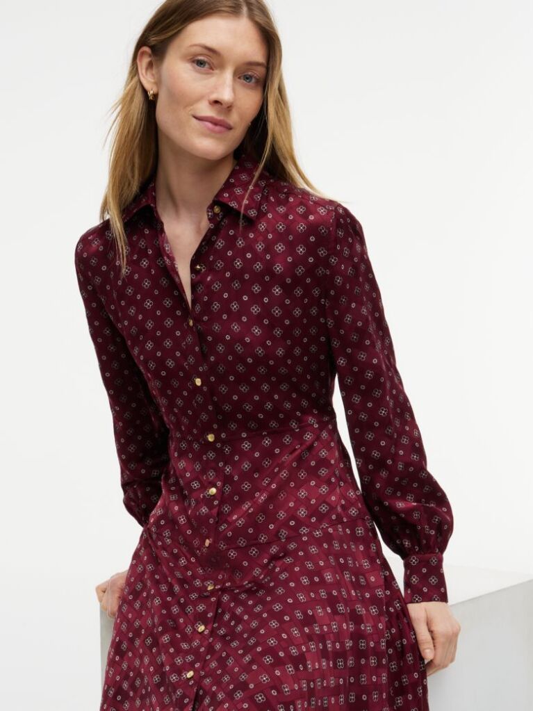 Red Jacquard Midi Shirt Dress  Women