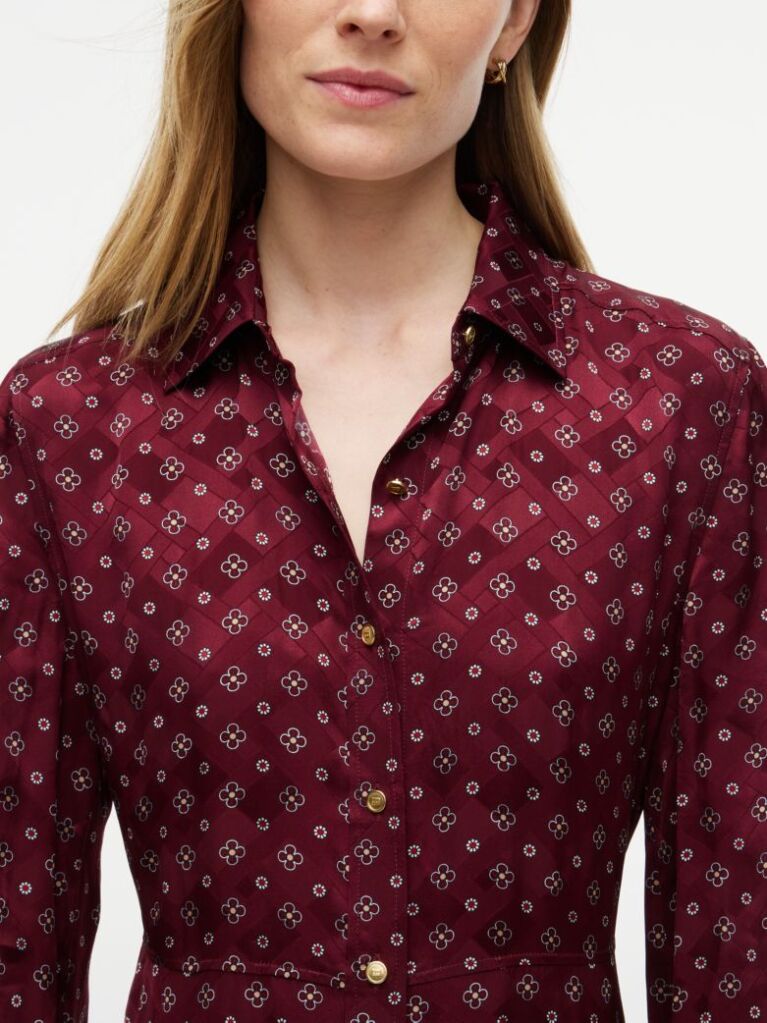 Red Jacquard Midi Shirt Dress  Women